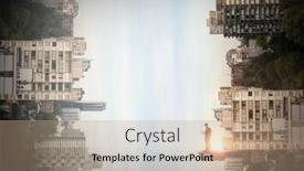  Presentation with city buildings - Slide set consisting of businessman standing while using laptop computer against trees amidst buildings in city background and a coral colored foreground