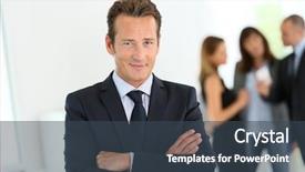  Presentation with black people trying to cross a broken bridge for peace - Colorful presentation theme enhanced with businessman standing with arms crossed backdrop and a  colored foreground
