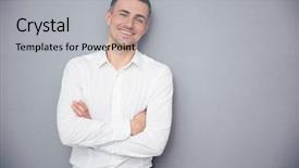 Presentation with gray - Cool new presentation design with businessman standing with arms folded backdrop and a light gray colored foreground