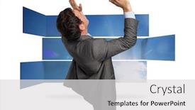  Presentation with structure - Colorful slide set enhanced with businessman standing with arms pressing up against structure showing sky backdrop and a light gray colored foreground