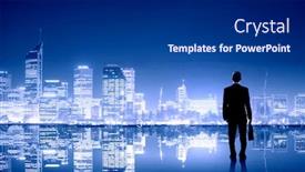  Presentation with night city - Colorful presentation theme enhanced with businessman-standing-with-back-against backdrop and a navy blue colored foreground