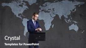  Presentation with globalization - PPT theme consisting of businessman standing with briefcase world map background business globalization concept background and a dark gray colored foreground