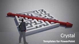  Presentation with red puzzle - Slide deck featuring businessman standing with hand on hip against red arrow cutting through puzzle background and a gray colored foreground