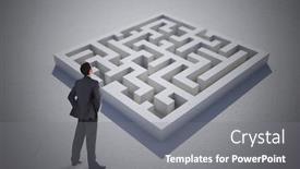  Presentation with maze - Presentation design enhanced with businessman standing with hands on hips against maze puzzle background and a gray colored foreground