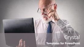  Presentation with laptop - PPT theme featuring businessman-staring-at-his-laptop background and a gray colored foreground