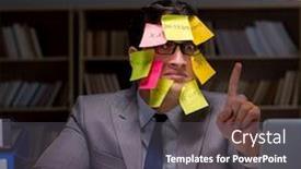  Presentation with late - PPT theme featuring businessman staying late to sort out priorities background and a gray colored foreground