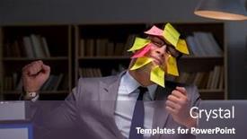  Presentation with late - Audience pleasing presentation theme consisting of businessman staying late to sort out priorities backdrop and a dark gray colored foreground