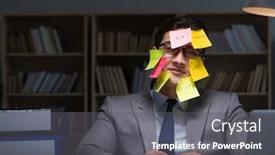  Presentation with late - Slide deck with businessman-staying-late-to-sort background and a dark gray colored foreground