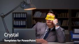  Presentation with out of order - PPT theme featuring businessman staying late to sort background and a  colored foreground