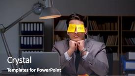  Presentation with task - Amazing PPT theme having businessman staying late to sort backdrop and a  colored foreground