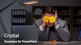  Presentation with out of order - Colorful presentation design enhanced with businessman staying late to sort backdrop and a  colored foreground