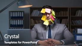  Presentation with late - Slide set featuring businessman staying late to sort background and a  colored foreground