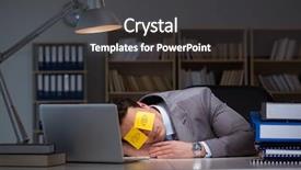  Presentation with out of order - Presentation theme featuring businessman staying late to sort background and a  colored foreground