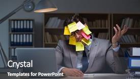  Presentation with schools out - Amazing presentation theme having businessman staying late to sort backdrop and a  colored foreground