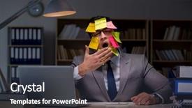  Presentation with late - Beautiful slide set featuring businessman staying late to sort backdrop and a  colored foreground