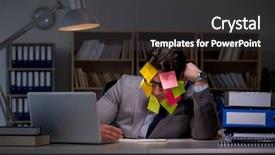  Presentation with late - Audience pleasing slides consisting of businessman staying late to sort backdrop and a  colored foreground