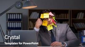  Presentation with late - Presentation design consisting of businessman staying late to sort background and a  colored foreground