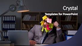  Presentation with late - Cool new PPT theme with businessman staying late to sort backdrop and a  colored foreground