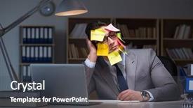  Presentation with late - Theme having businessman staying late to sort background and a  colored foreground
