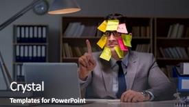  Presentation with get out - Colorful slide deck enhanced with businessman staying late to sort backdrop and a  colored foreground