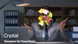  Presentation with task - Colorful presentation enhanced with businessman staying late to sort backdrop and a  colored foreground