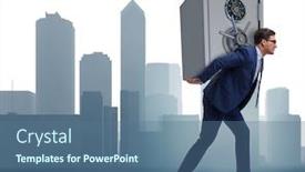  Presentation with safe - Slides enhanced with businessman-stealing-metal-safe background and a ocean colored foreground