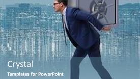  Presentation with safe - Audience pleasing presentation design consisting of businessman-stealing-metal-safe backdrop and a teal colored foreground