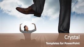  Presentation with stepping - PPT theme featuring businessman stepping against cloudy sky background background and a coral colored foreground