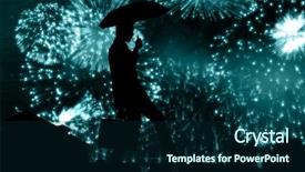  Presentation with stepping - PPT theme featuring businessman stepping against colourful fireworks exploding on black background background and a navy blue colored foreground
