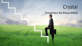  Presentation with stepping - Presentation featuring businessman stepping up the stairs background and a light blue colored foreground