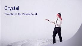  Presentation with blindfolded - Presentation having steps on a grey world background and a sky blue colored foreground