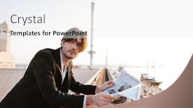  Presentation with port - Audience pleasing PPT theme consisting of businessman-stood-reading-the-newspaper backdrop and a white colored foreground