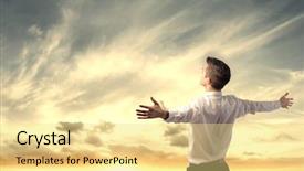  Presentation with stretching - Theme enhanced with businessman stretching out his arms background and a blonde colored foreground