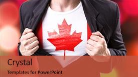  Presentation with canada flag - Colorful presentation theme enhanced with businessman stretching suit with canada backdrop and a red colored foreground