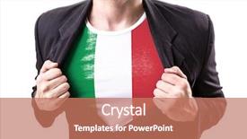  Presentation with stretching - Slide set having businessman stretching suit with italian background and a coral colored foreground