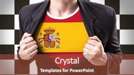  Presentation with checkered flag - Audience pleasing slide set consisting of businessman stretching suit with spain flag on checkered background backdrop and a red colored foreground