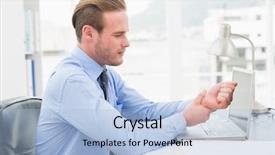  Presentation with hand wrist pain - PPT theme with businessman suffering from wrist pain background and a light blue colored foreground