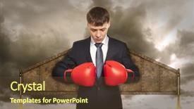  Presentation with superhero - Presentation theme enhanced with rocket propulsion - businessman superhero in red boxing background and a tawny brown colored foreground