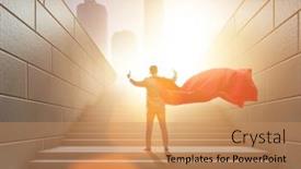  Presentation with superhero - Slide deck featuring businessman-superhero-pressing-virtual-buttons background and a coral colored foreground