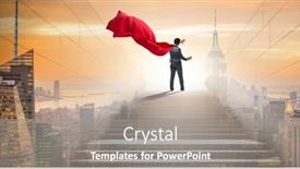  Presentation with businessman climbing the career ladder - Slide set featuring businessman-superhero-pressing-virtual-buttons background and a gray colored foreground