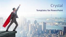  Presentation with career - Cool new PPT layouts with businessman-superhero-successful-in-career backdrop and a sky blue colored foreground