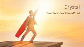  Presentation with businessman climbing the career ladder - Beautiful slide deck featuring businessman-superhero-successful-in-career backdrop and a cream colored foreground
