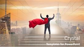  Presentation with superhero - PPT layouts with businessman-superhero-successful-in-career background and a coral colored foreground
