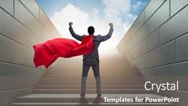  Presentation with career - Audience pleasing theme consisting of businessman-superhero-successful-in-career backdrop and a gray colored foreground