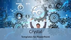  Presentation with supporting - PPT layouts featuring businessman supporting gear in teamwork background and a teal colored foreground