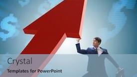  Presentation with supporting - PPT theme with businessman supporting growtn in economy on chart graph background and a light blue colored foreground