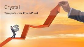  Presentation with supporting - Presentation design with businessman supporting growtn in economy on chart graph background and a lemonade colored foreground