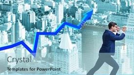  Presentation with economy of enterprises - PPT theme enhanced with businessman-supporting-increase-in-economy background and a light blue colored foreground