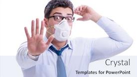  Presentation with body temperature sweating - PPT theme consisting of businessman-sweating-excessively-smelling-bad background and a light blue colored foreground