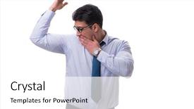  Presentation with bad world - Colorful presentation theme enhanced with businessman sweating excessively smelling bad backdrop and a white colored foreground